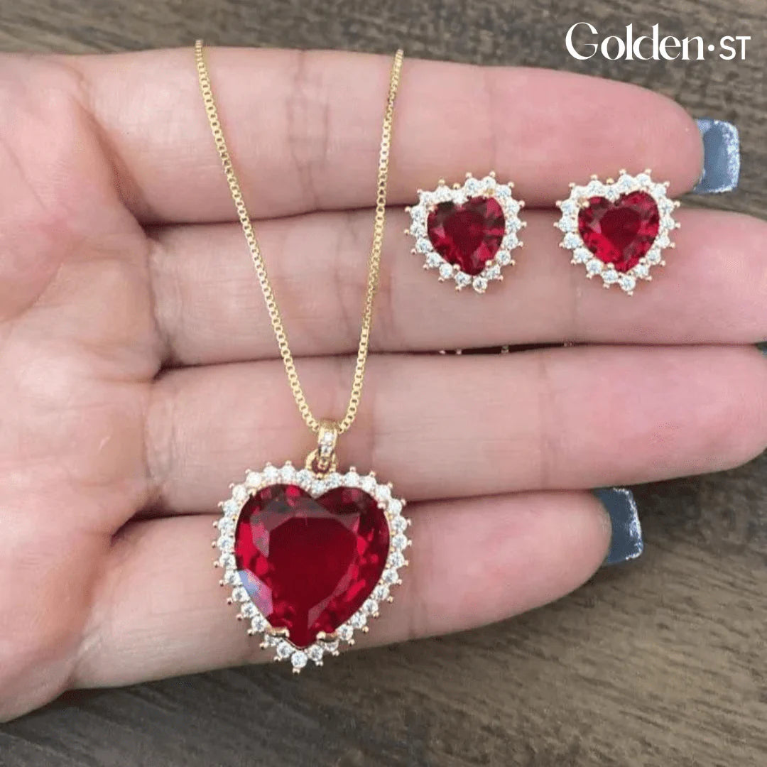 Golden Studded Heart Necklace - Gold-Plated