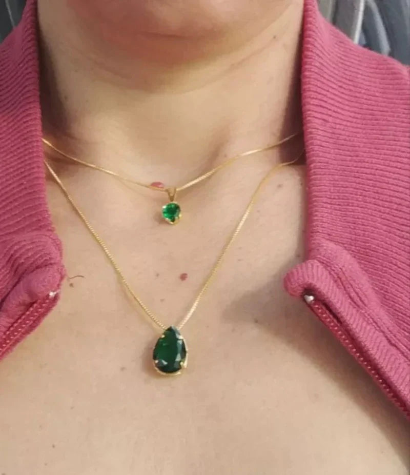 3 Green Stone Earrings Set + Green Stone Necklace