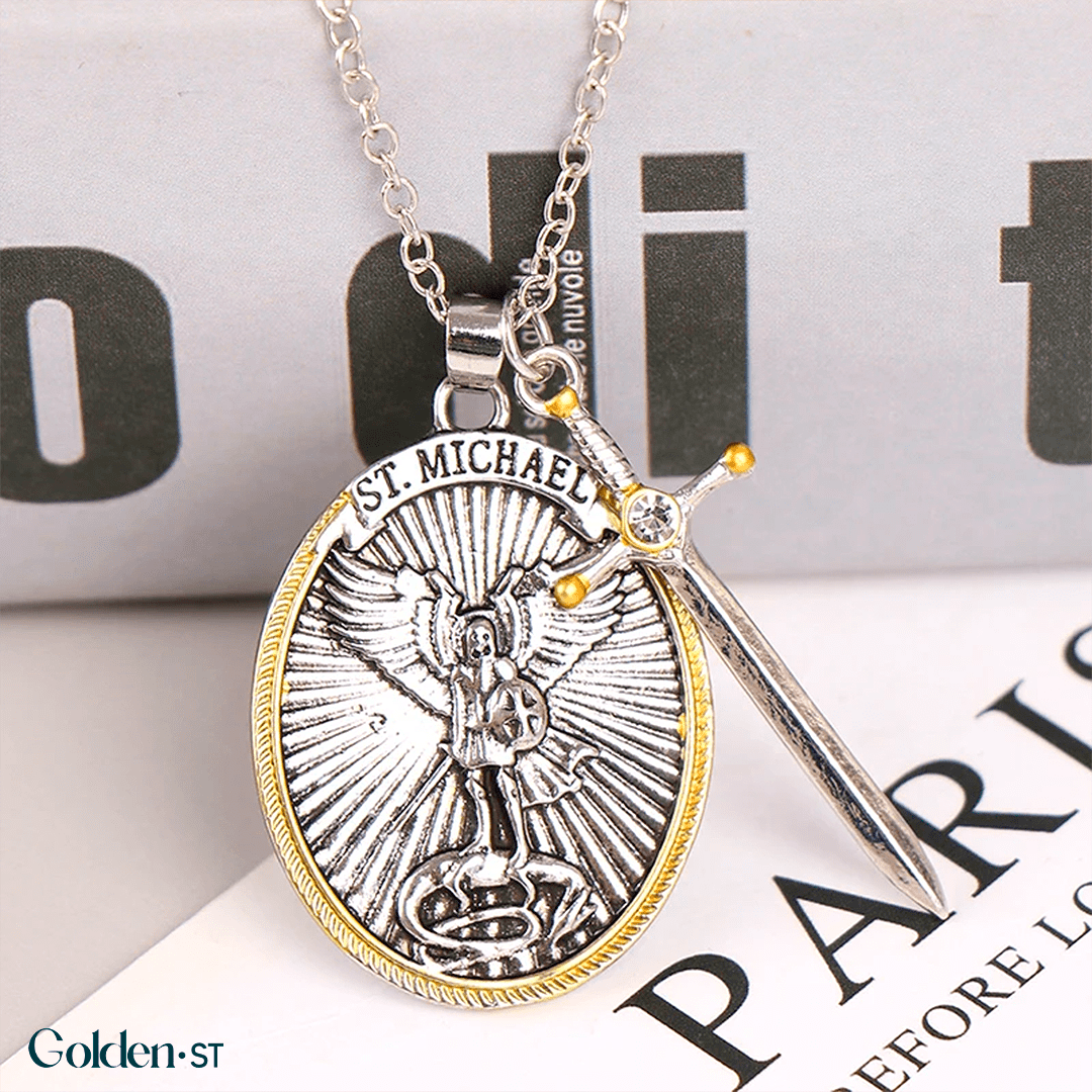 18K Gold Necklace Western Mythology Saint Michael Archangel