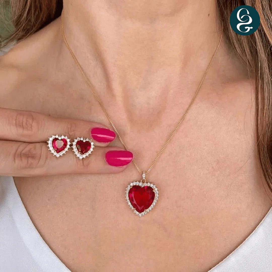 Golden Studded Heart Necklace - Gold-Plated