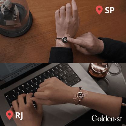 (2 UNIDADES) Pulseira Bluetooth de Casal Banhada em Ouro Rosa e Prata 925