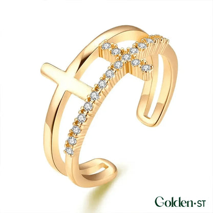 Double Cross Ring - Gold-Plated | FREE SHIPPING + Gift