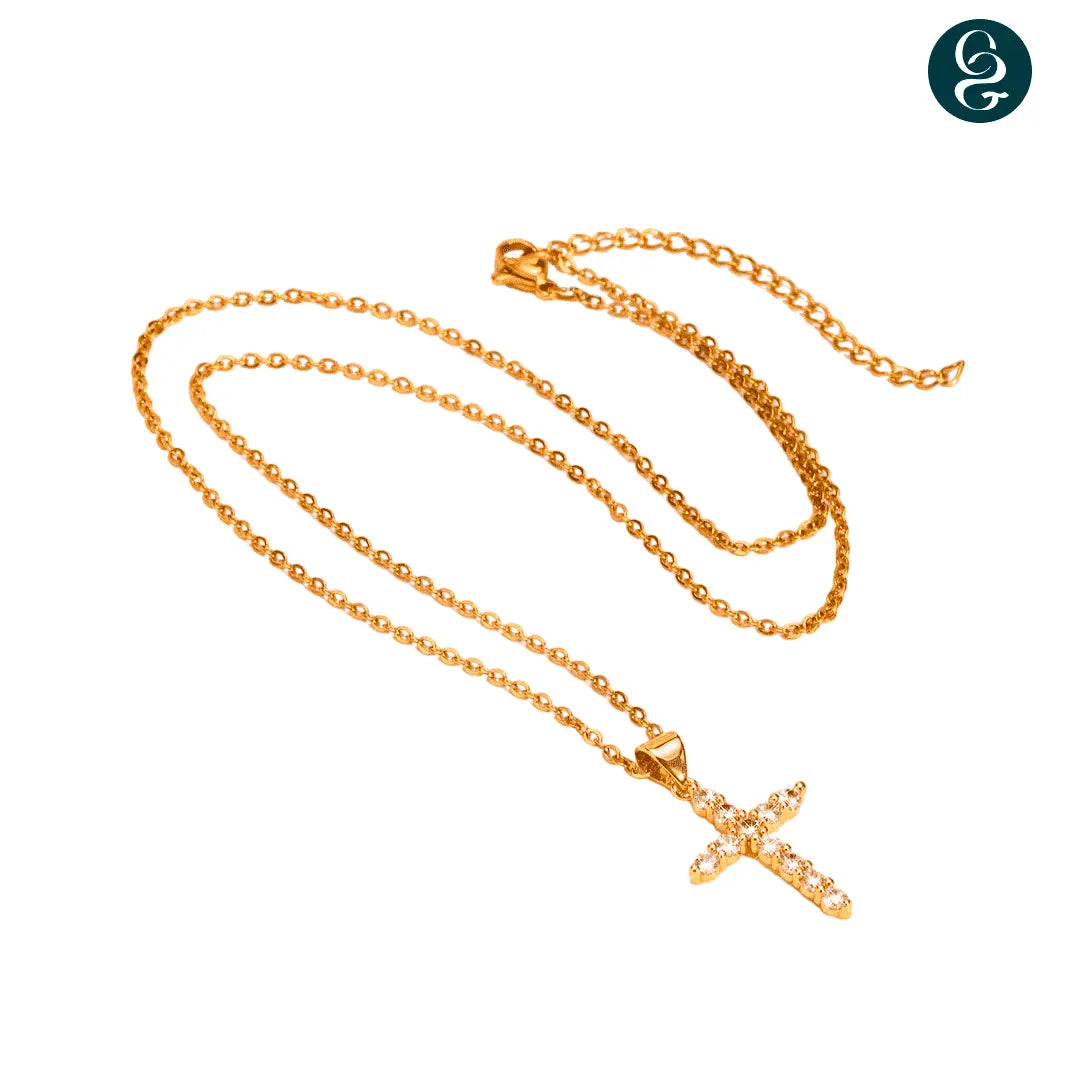 Gold-Plated Sterling Silver Cross Necklace Studded with Zircon