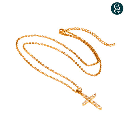 Gold-Plated Sterling Silver Cross Necklace Studded with Zircon