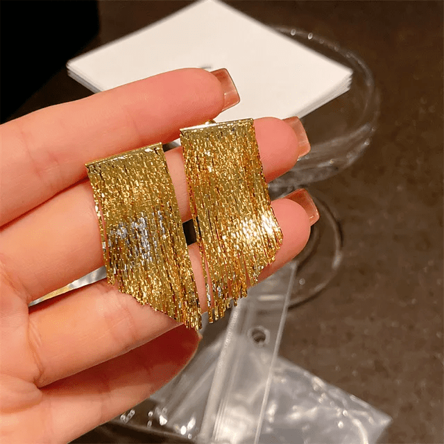 Long Skirt Earrings - Gold-Plated with Premium Zirconia