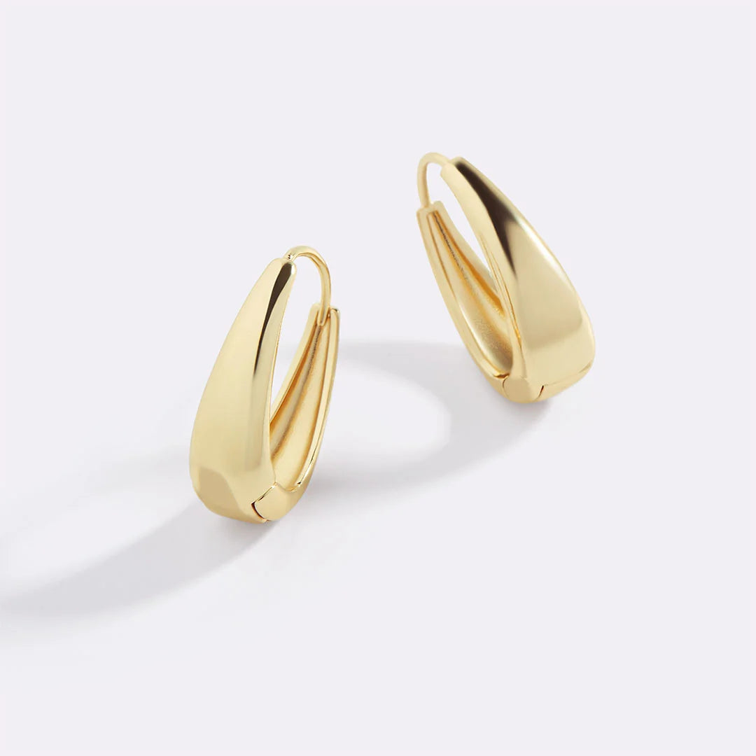 Golden teardrop-shaped hoop earrings