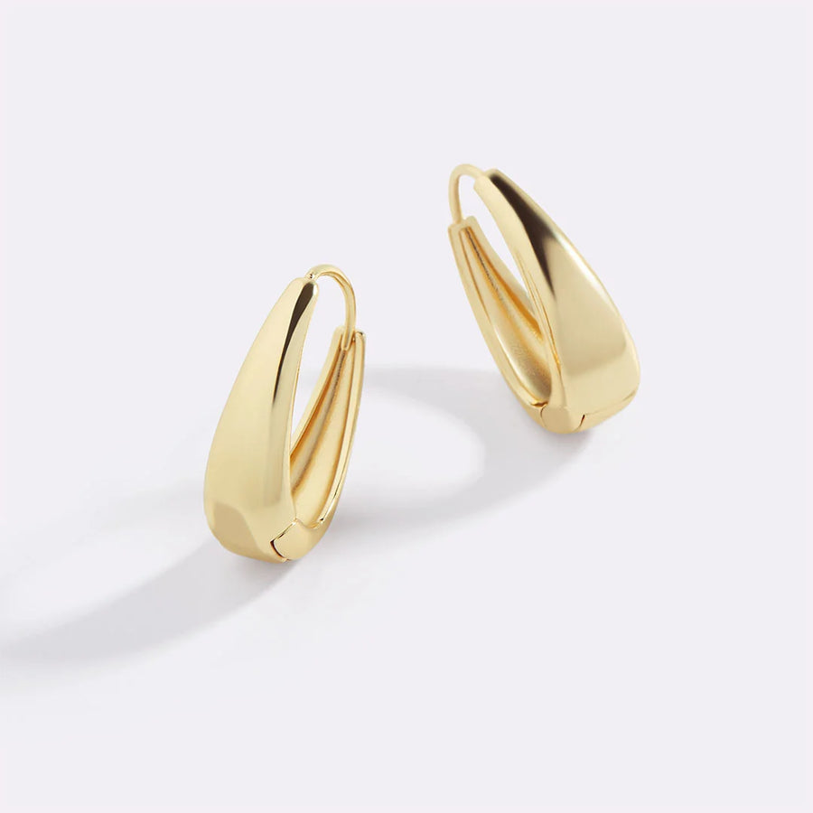 Golden teardrop-shaped hoop earrings