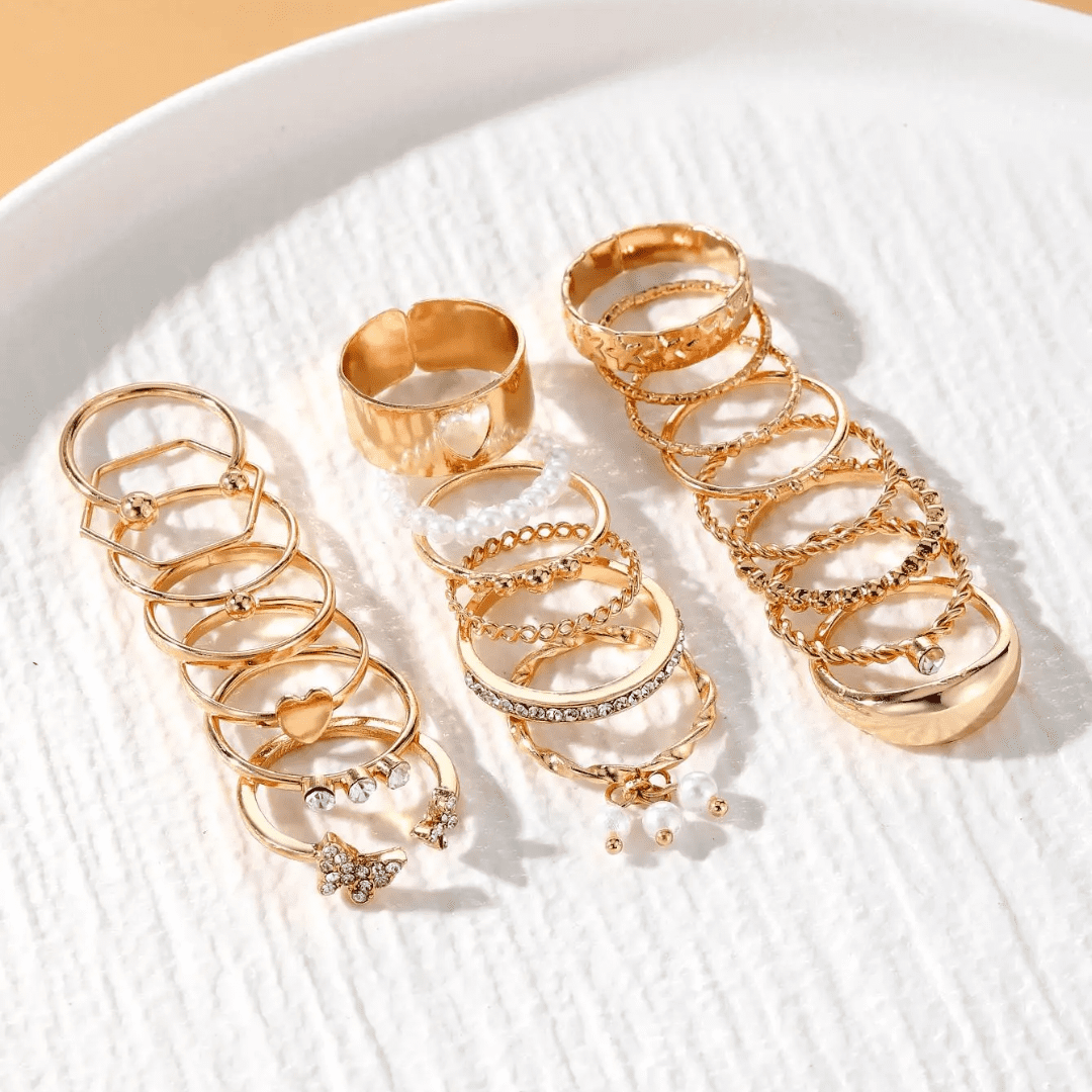 Heart and Butterfly Ring Set