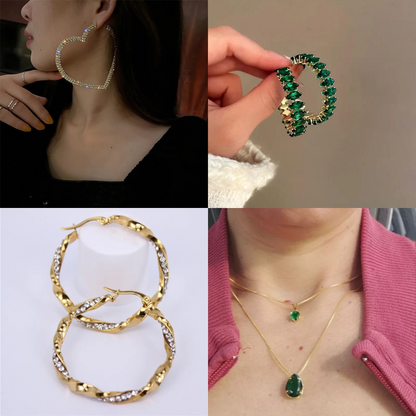 3 Green Stone Earrings Set + Green Stone Necklace