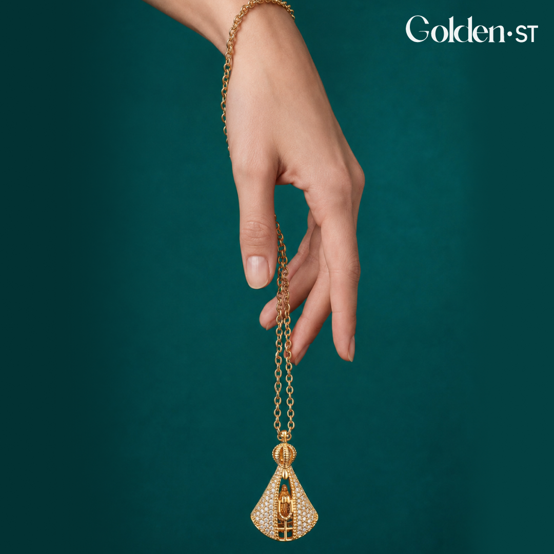 (BUY 1 GET 2) Gold-Plated Reversible Our Lady of Aparecida Necklace with Zirconia Mantle