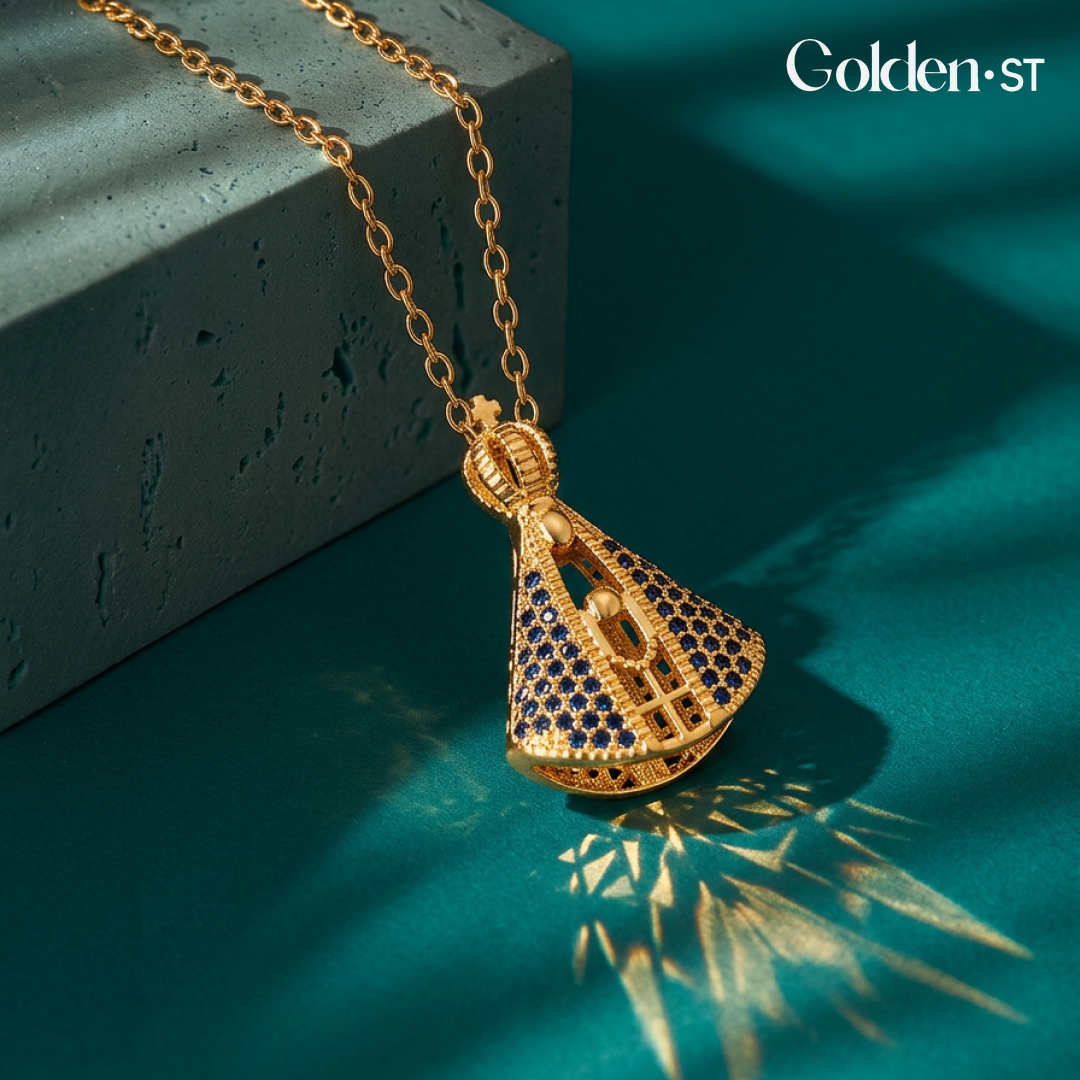 (BUY 1 GET 2) Gold-Plated Reversible Our Lady of Aparecida Necklace with Zirconia Mantle