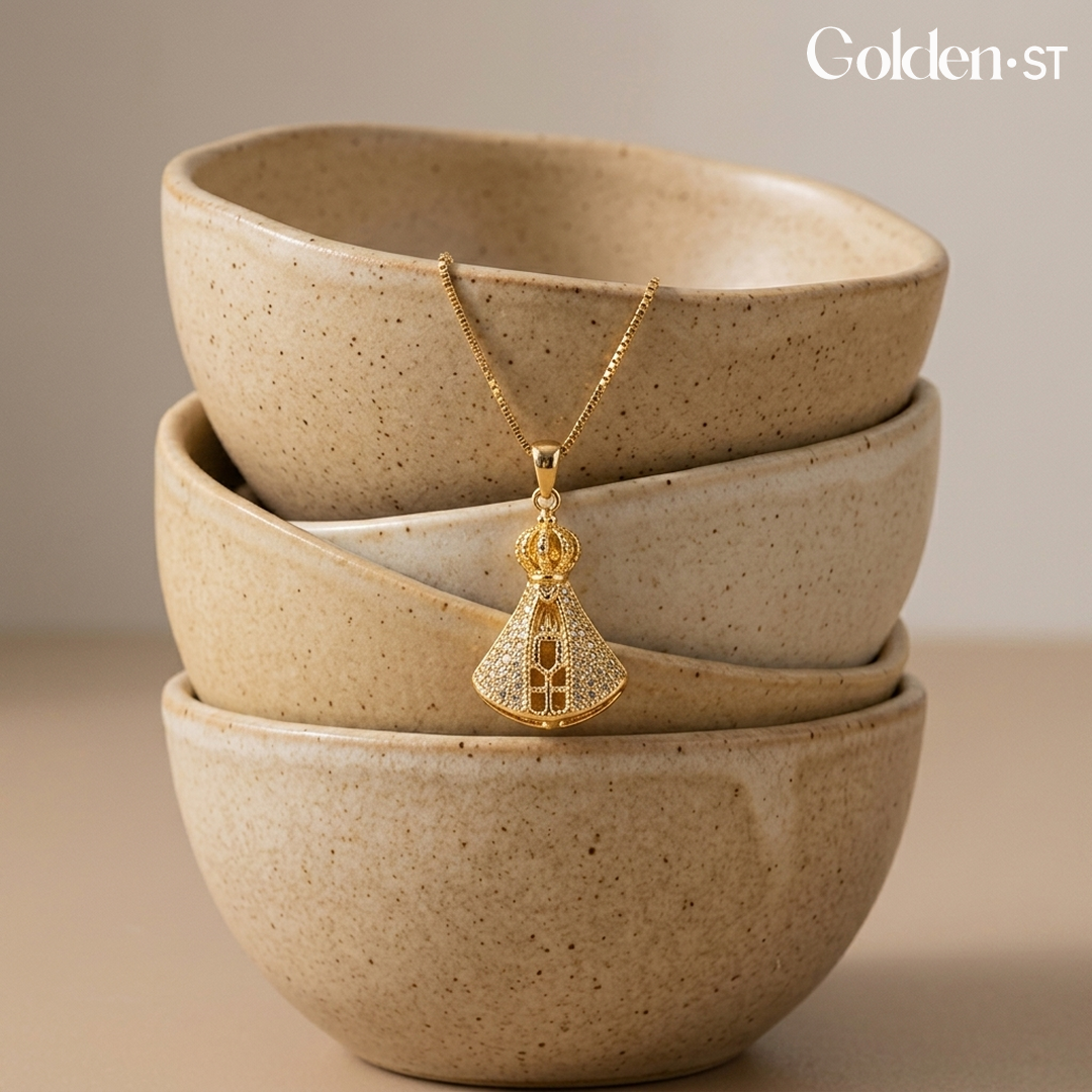 (BUY 1 GET 2) Gold-Plated Reversible Our Lady of Aparecida Necklace with Zirconia Mantle