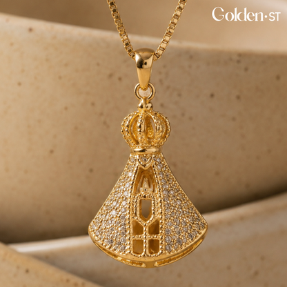 (BUY 1 GET 2) Gold-Plated Reversible Our Lady of Aparecida Necklace with Zirconia Mantle