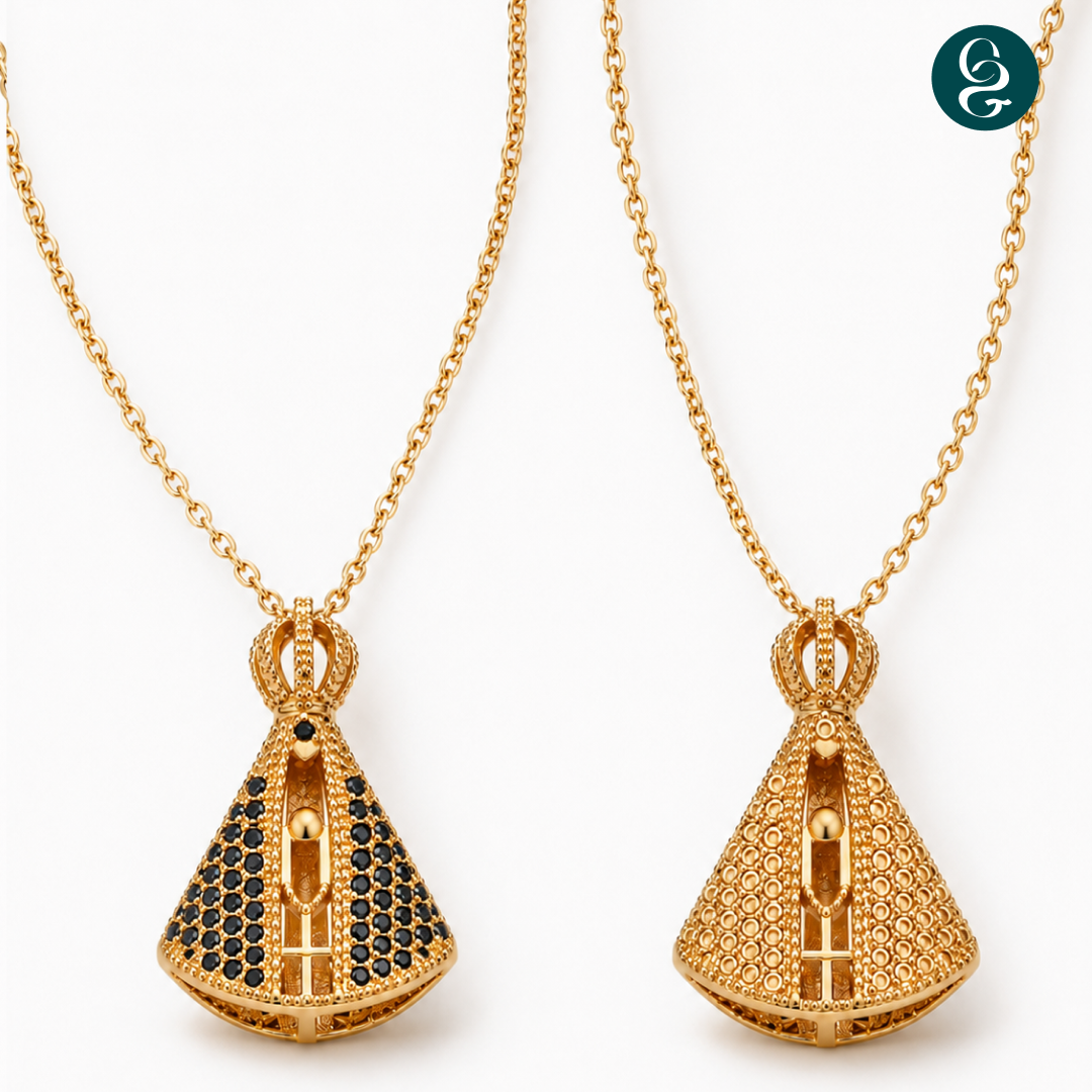 (BUY 1 GET 2) Gold-Plated Reversible Our Lady of Aparecida Necklace with Zirconia Mantle