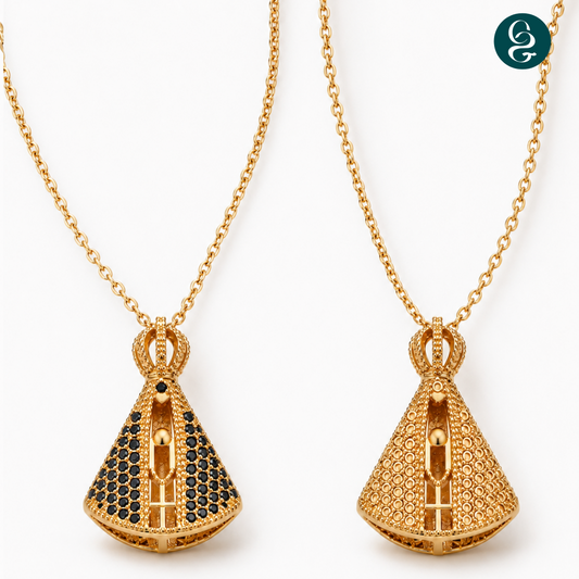 (BUY 1 GET 2) Gold-Plated Reversible Our Lady of Aparecida Necklace with Zirconia Mantle