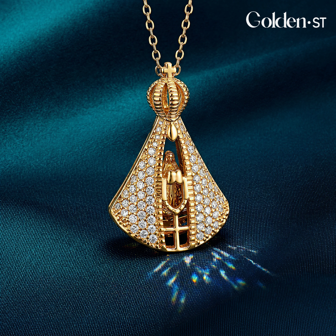 (BUY 1 GET 2) Gold-Plated Reversible Our Lady of Aparecida Necklace with Zirconia Mantle