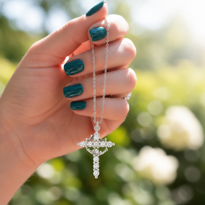 Gold-finished crown cross pendant necklace on a fine chain - photo 5