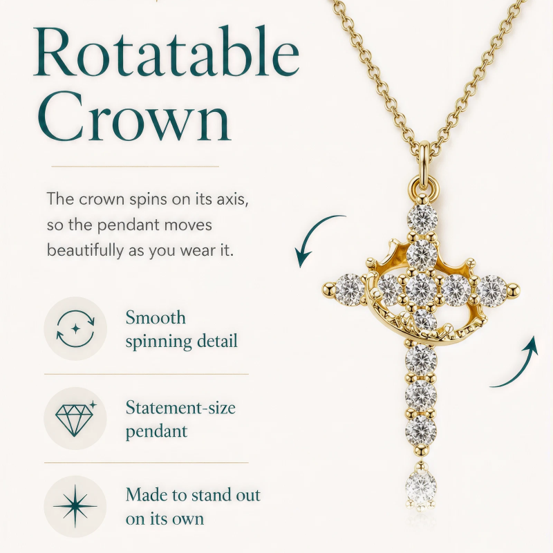 Gold-finished crown cross pendant necklace on a fine chain - photo 4