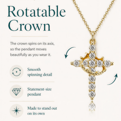 Gold-finished crown cross pendant necklace on a fine chain - photo 4