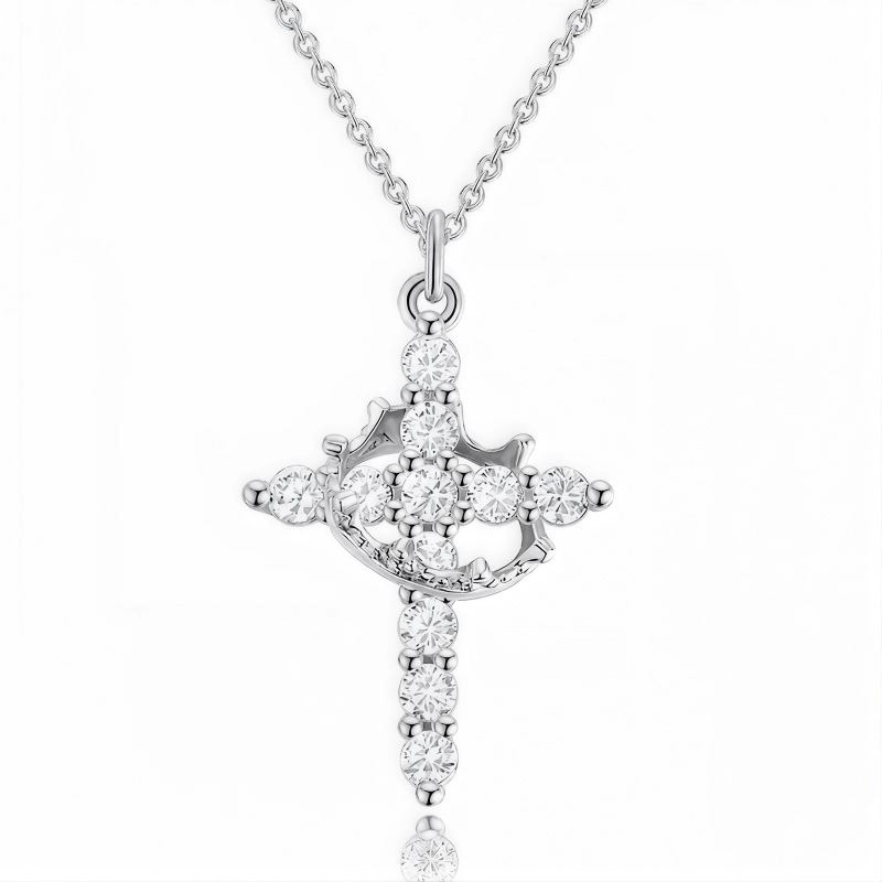 Gold-finished crown cross pendant necklace on a fine chain - photo 7