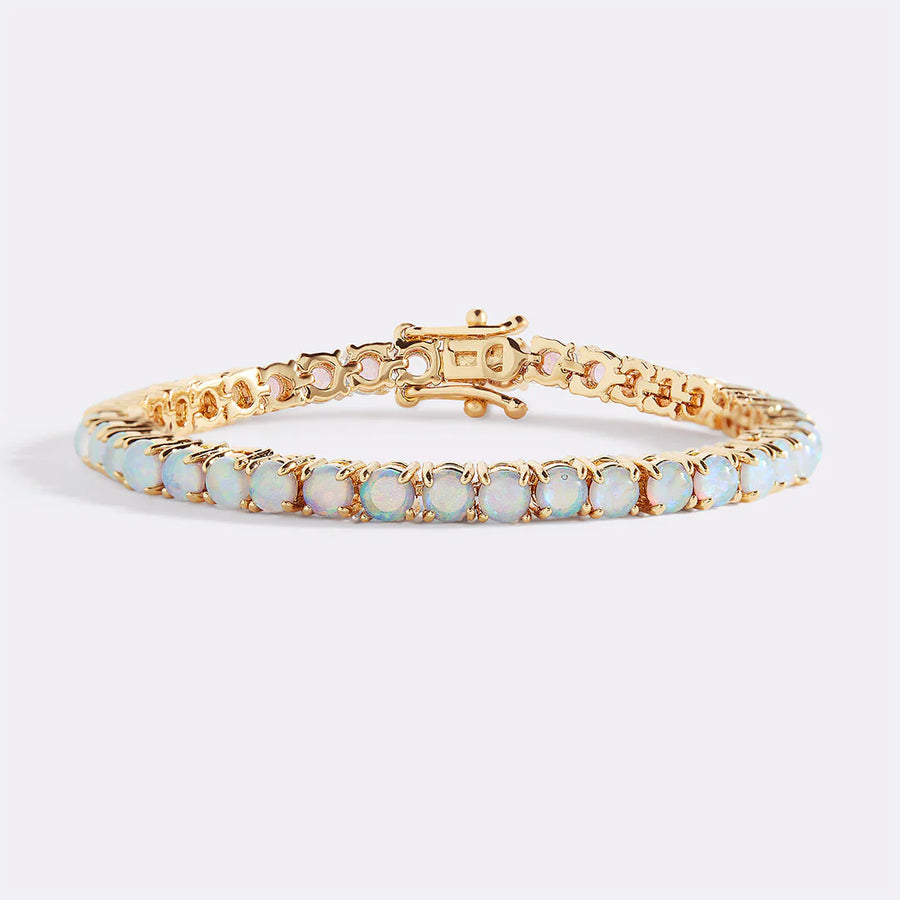 Opal-inspired iridescent tennis bracelet in gold finish