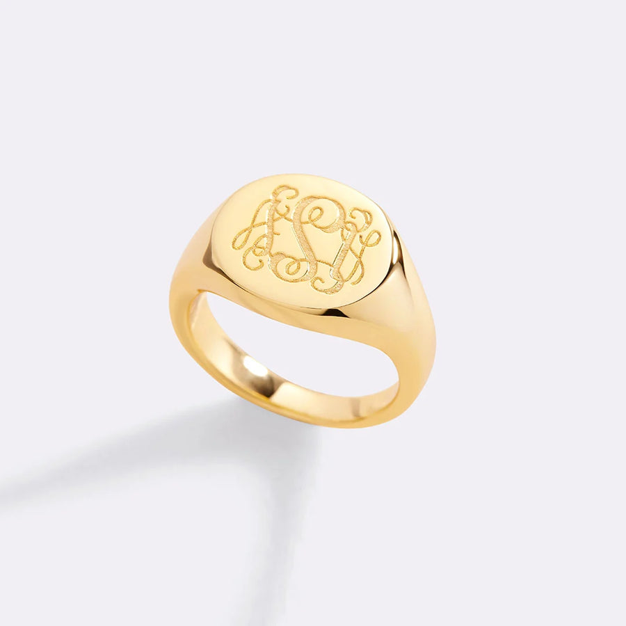 Personalized monogram signet ring in polished gold