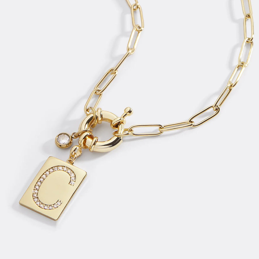 Pave crystal initial pendant necklace in gold finish
