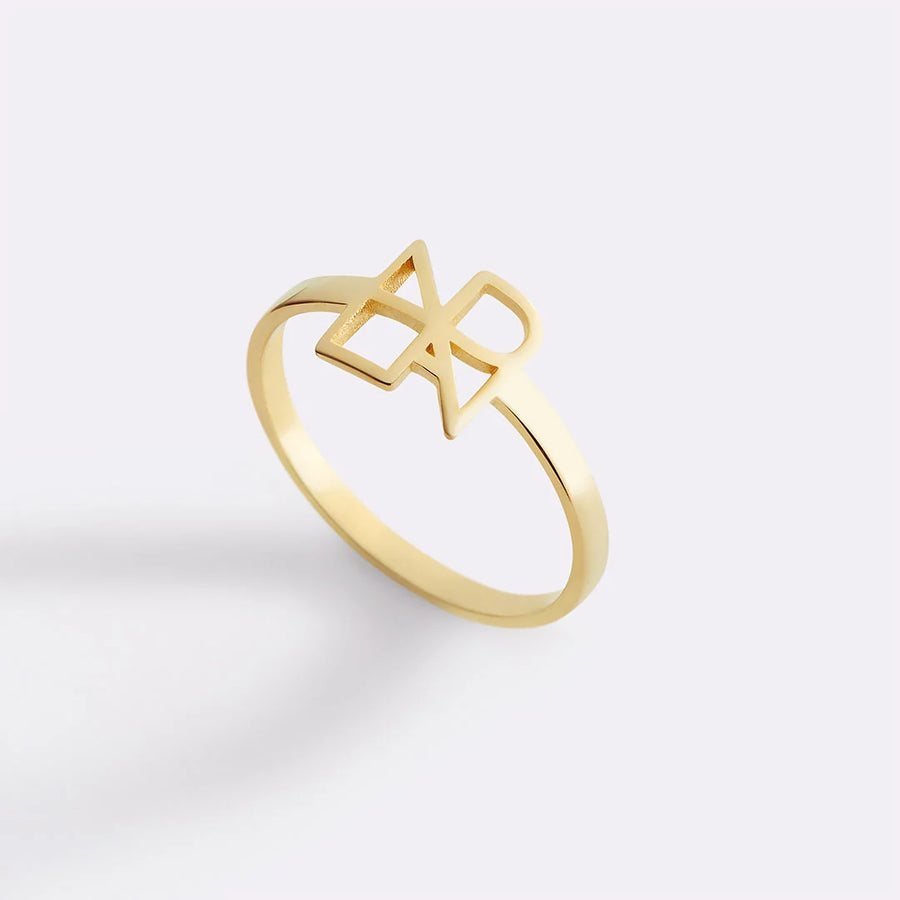 Minimal personalized monogram ring in gold finish