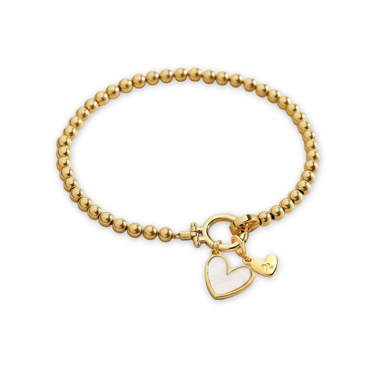 Mother of pearl heart charm bracelet with gold-finished chain