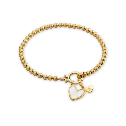 Mother of pearl heart charm bracelet with gold-finished chain