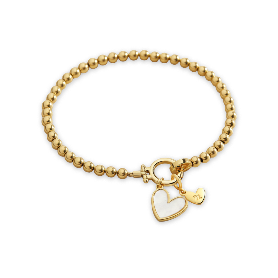 Mother of pearl heart charm bracelet with gold-finished chain