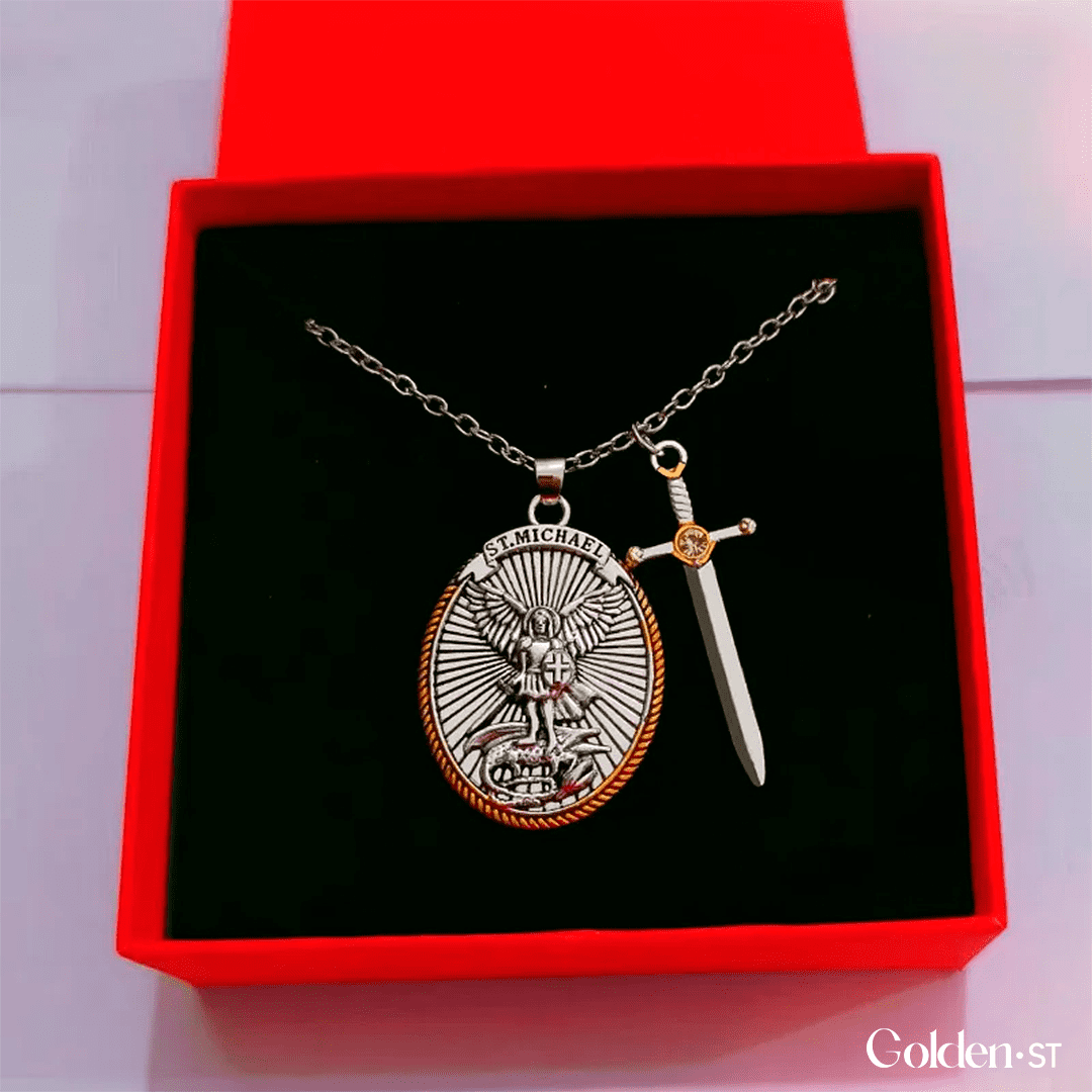 18K Gold Necklace Western Mythology Saint Michael Archangel