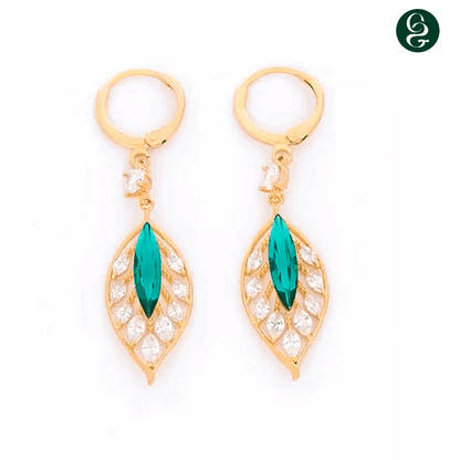 Long Green Leaf Earrings - Luxury Crystal | New Launch