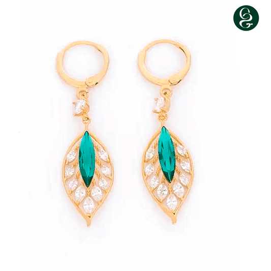 Long Green Leaf Earrings - Luxury Crystal | New Launch