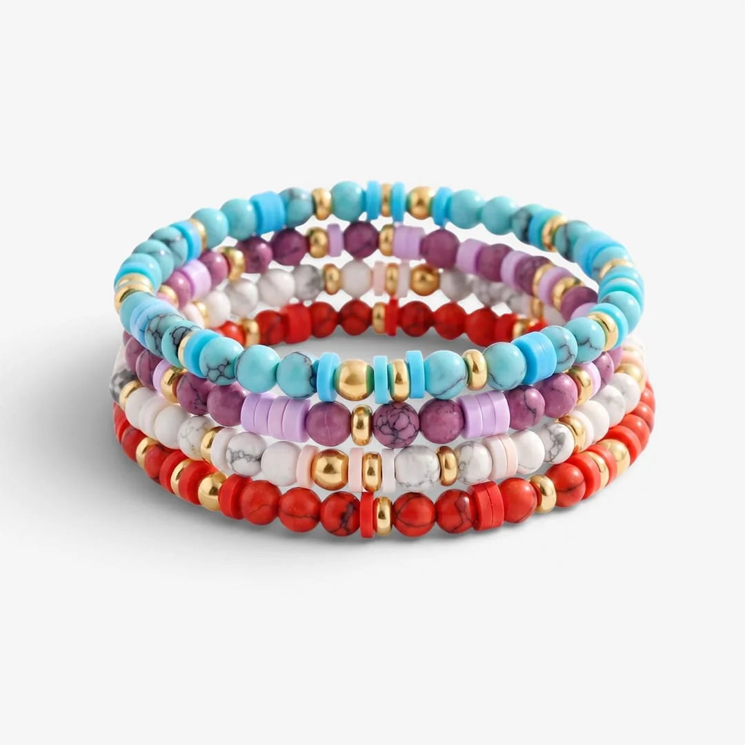 Set of colorful coordinated stacking bracelets