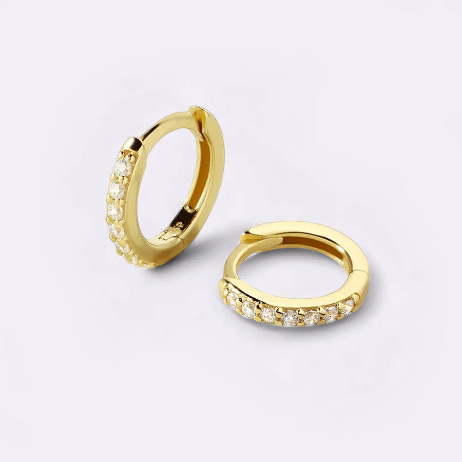 Gold-finished pave huggie hoop earrings with crystals