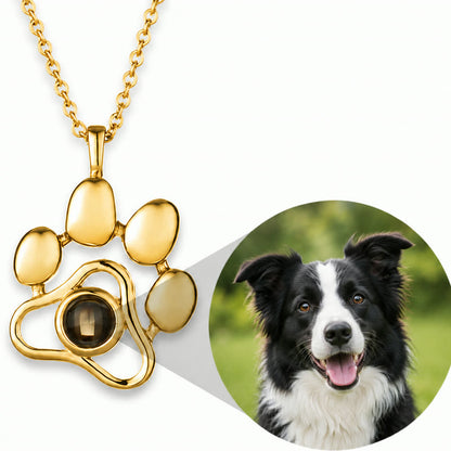 Personalized pet photo necklace with gold-finished pendant