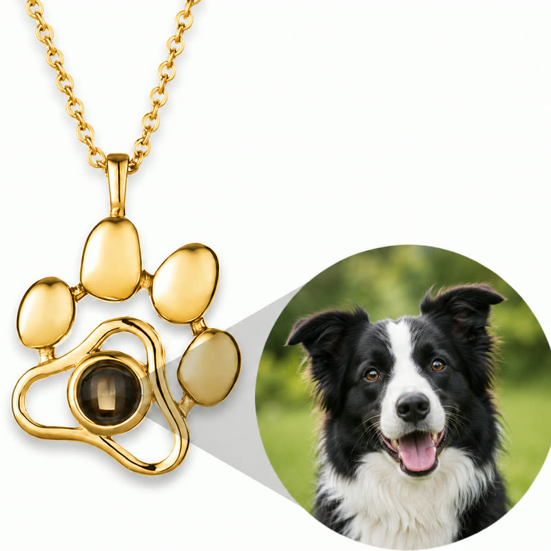 Personalized pet photo necklace with gold-finished pendant